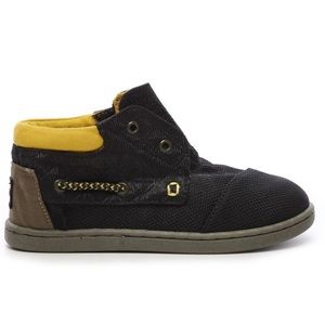 TOMS Velcro Closure High Top Round Toe Quilted Canvas Sneaker Black Yellow 🖤💛